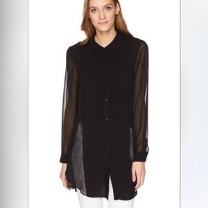 BCBG Generation Black Semi Sheer Tunic Length Button Up Blouse Medium